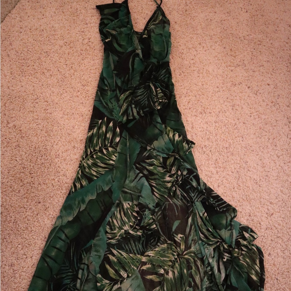 Fashion Nova high low tropical mesh dress